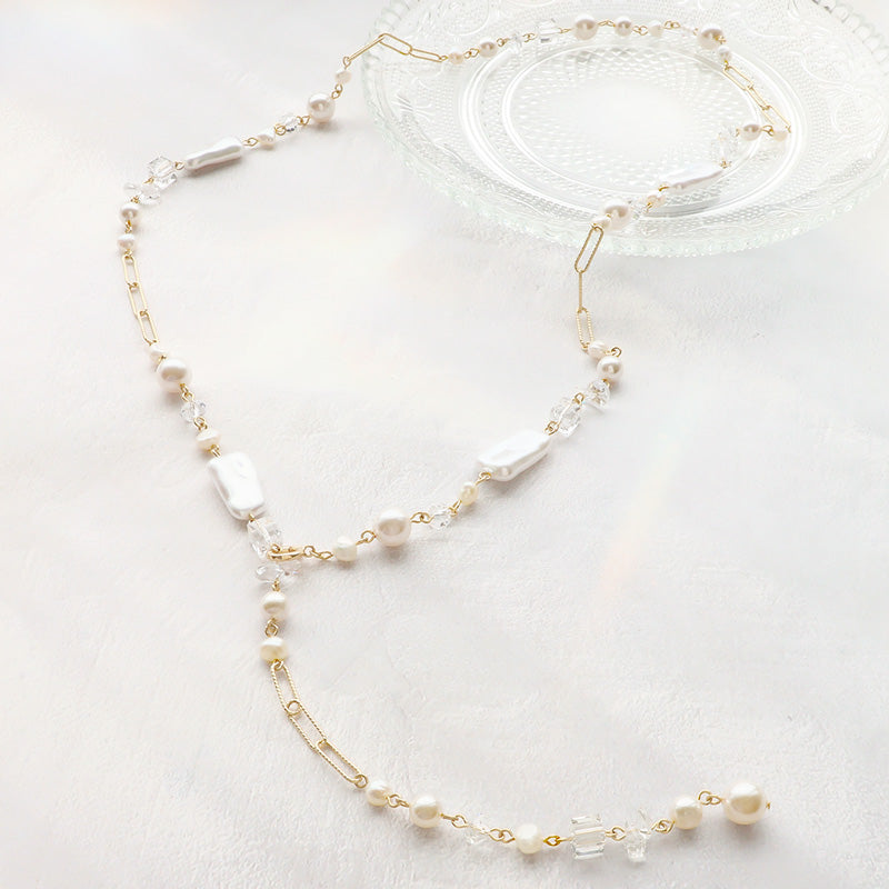 レシピNo.KR1376 貴和クリスタルのホワイトミックスY字ネックレス