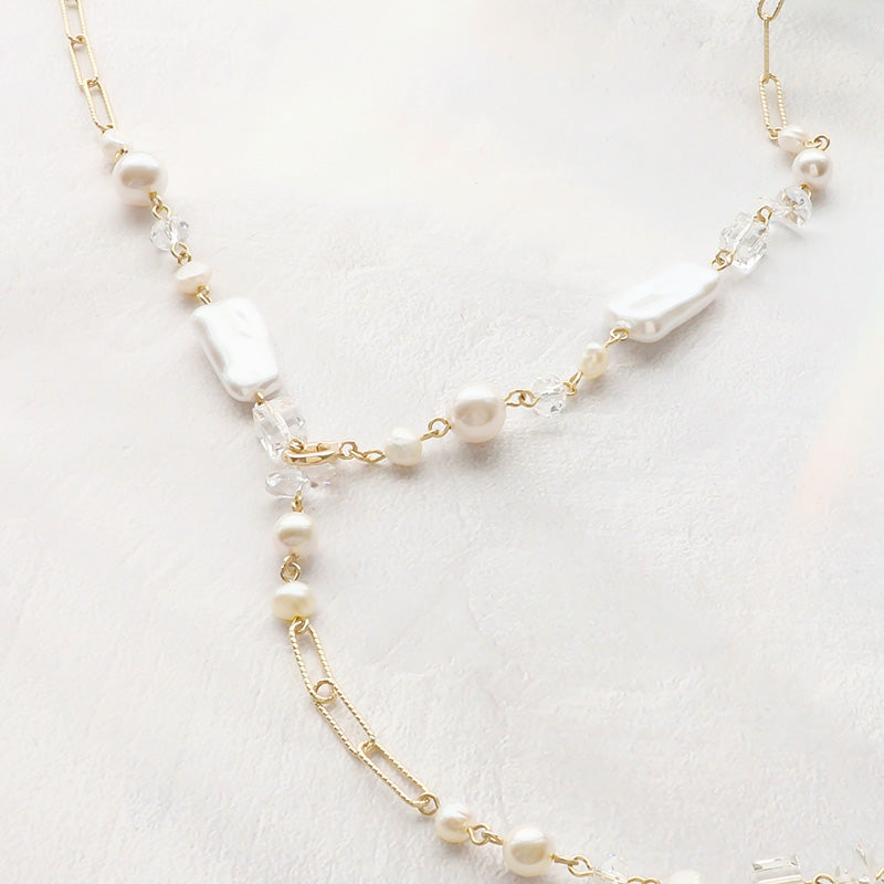レシピNo.KR1376 貴和クリスタルのホワイトミックスY字ネックレス