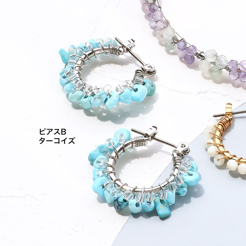 レシピNo.KR1377 天然石のワイヤーワークアクセサリー3種