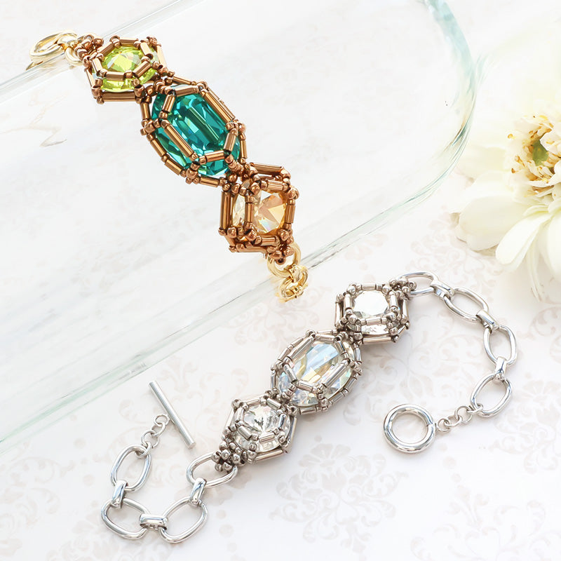 レシピNo.KR1394 貴和クリスタル宝石編みプリンセスのチェーンブレスレット