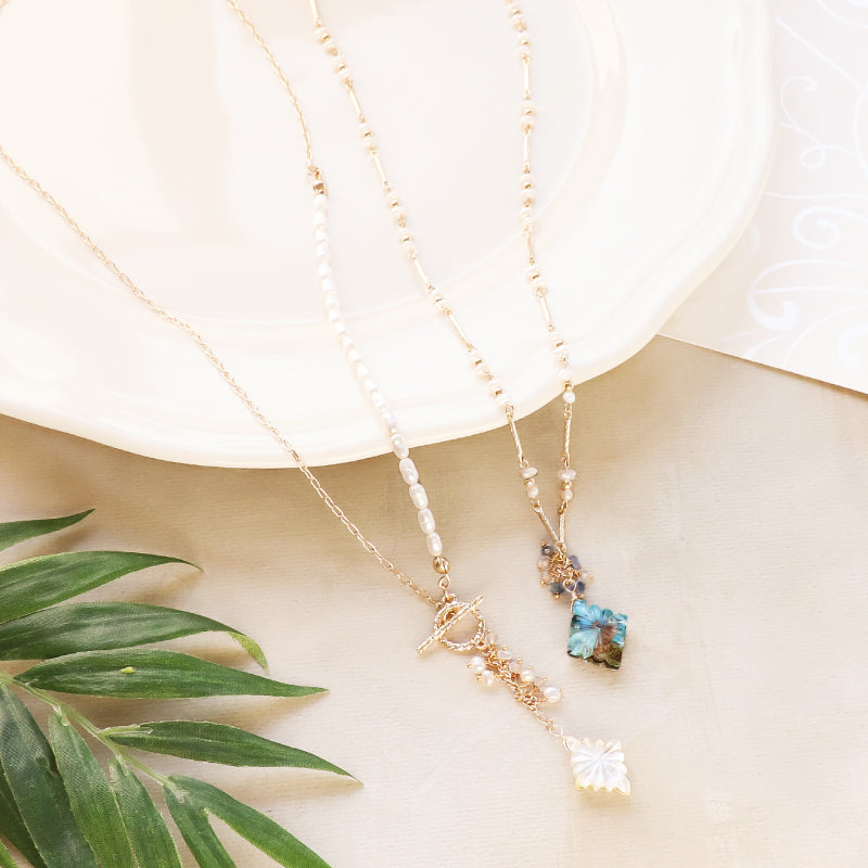 Natural stone, glasses fastening, fringe mix long, rainbow moonstone/freshwater pearl