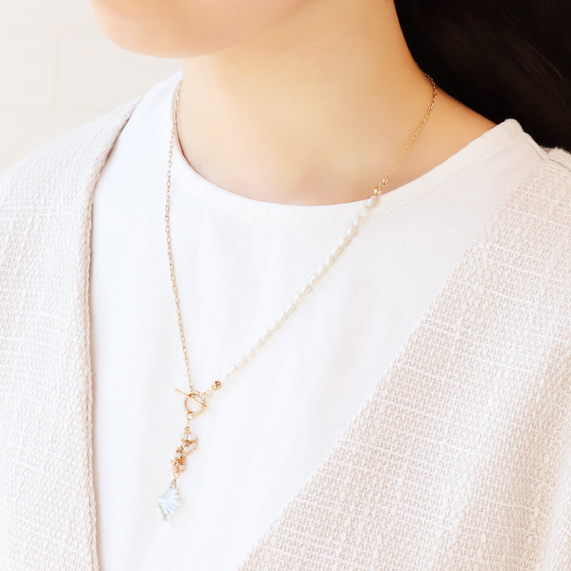 Natural stone, glasses fastening, fringe mix long, rainbow moonstone/freshwater pearl