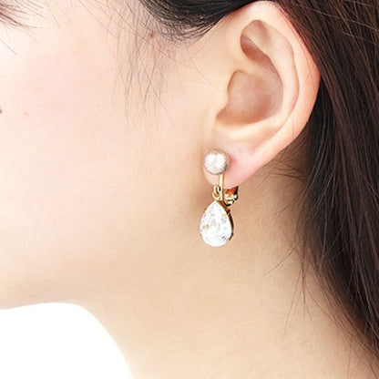 Earrings with screw spring screw cutting ring, rhodium color