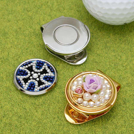 Golf marker with clip round plate rhodium color