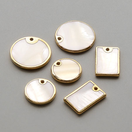 Shell parts with border, rectangle, 1 hole, white/G