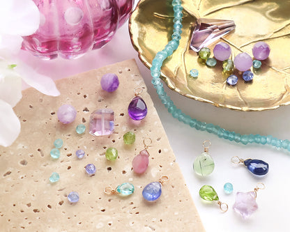 Natural stone glasses clasp charm plain flat shizuku amethyst