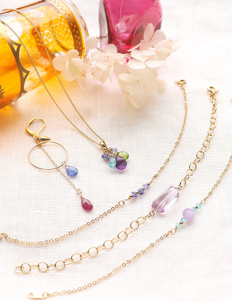 Natural stone glasses clasp charm plain flat shizuku amethyst