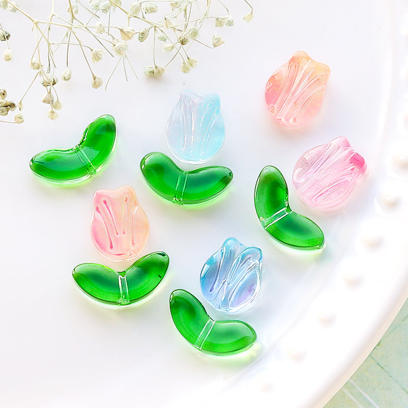Glass beads Tulip Blue Mix