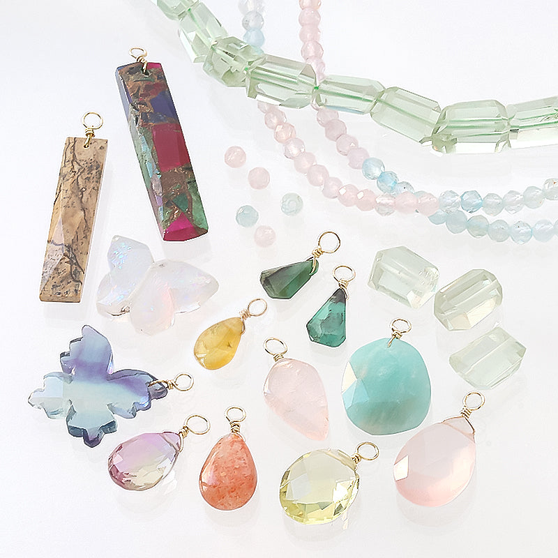 Natural Stone Glasses Charm Flat Shizuku Cut Rose Quartz