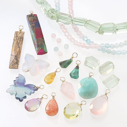 Natural Stone Glasses Charm Flat Shizuku Cut Rose Quartz