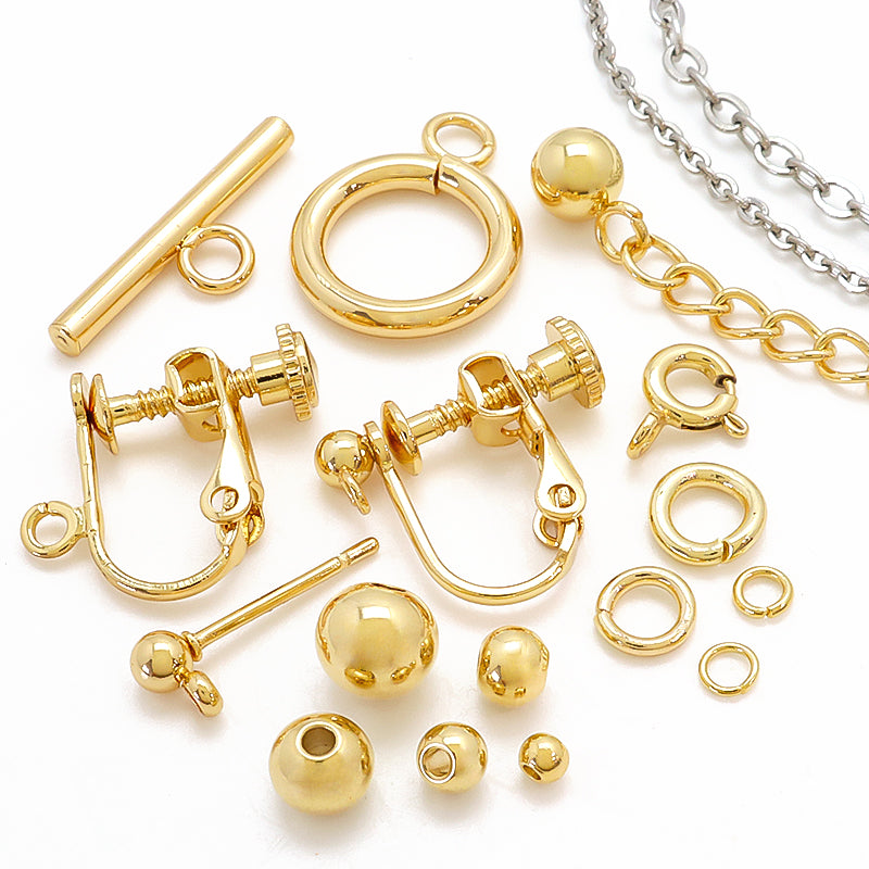 Stainless steel earring screw spring with round plate vertical canister, gold (SUS304)