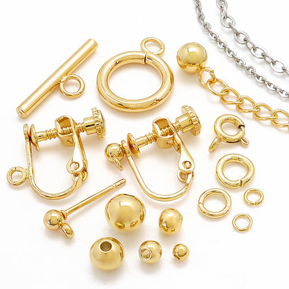 Stainless steel earring screw spring with round plate vertical canister, gold (SUS304)