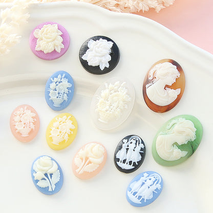 German Cameo Round Double Rose Black Matte/White