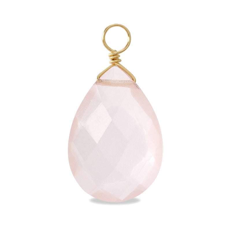 Natural Stone Glasses Charm Flat Shizuku Cut Rose Quartz