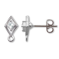 Domestic cast parts earrings with rings, diamond-shaped