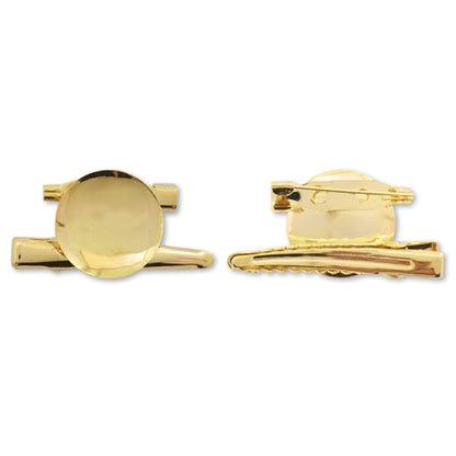 Brooch stand with round plate hair clip gold