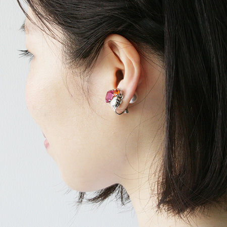 Earrings triangular spring plate bowl rhodium color