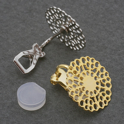 Earrings triangular spring type with scarf round rhodium color