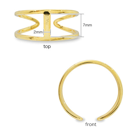 Ring stand double with square plate 2 x 7mm rhodium color