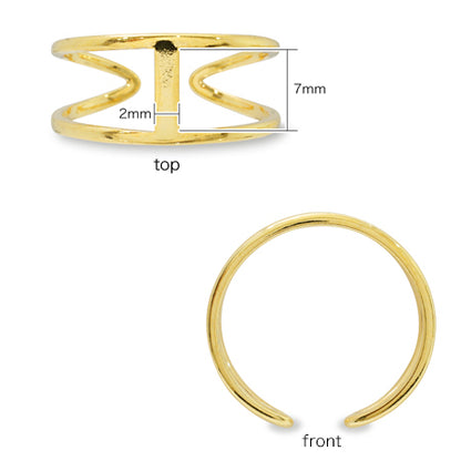 Ring stand double with square plate 2 x 7mm rhodium color