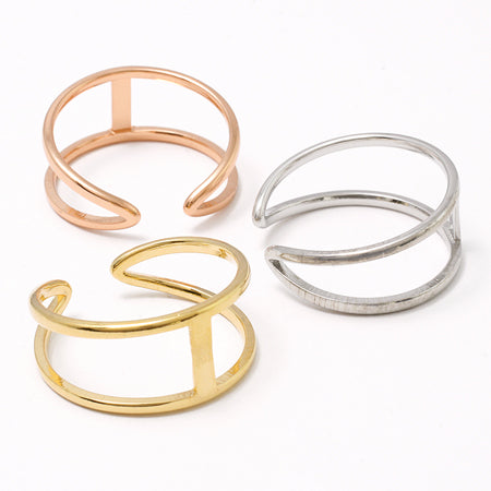 Ring stand double with square plate 2 x 7mm rhodium color