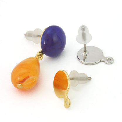 Earrings titanium with round ring, rhodium color