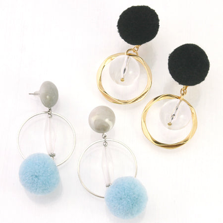 Earrings titanium with round ring, rhodium color