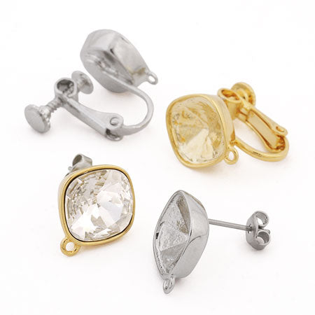 Earrings screw spring with stone ring 
