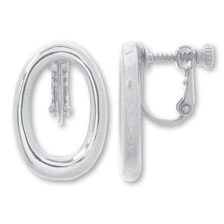 Earrings metal ring oval vertical hole rhodium color