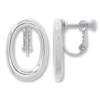 Earrings metal ring oval vertical hole rhodium color