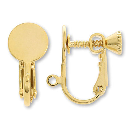 Earrings screw spring round plate with vertical ring gold