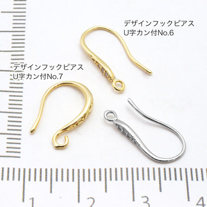 Design hook earrings with U-shaped ring No.6 Cubic zirconia/G