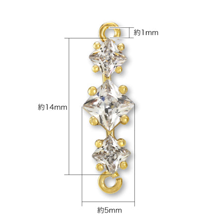 Charm Cubic Zirconia Nail Square 3 Row No.1 2 Rings Gold