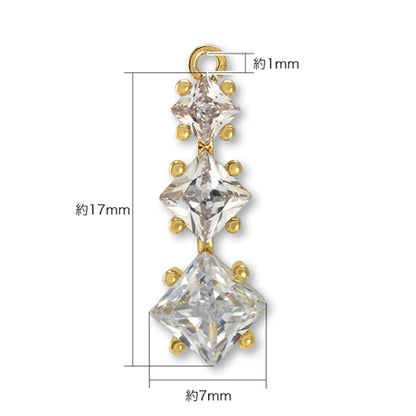 Charm Cubic Zirconia Nail Square 3 Row No.2 Rhodium Color