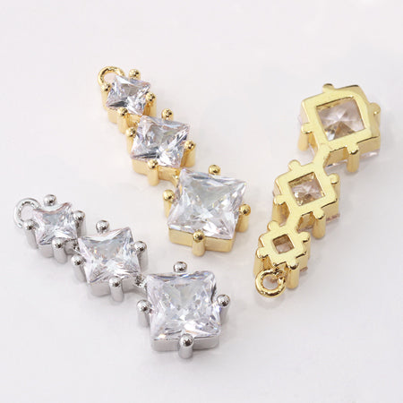 Charm Cubic Zirconia Nail Square 3 Row No.2 Rhodium Color