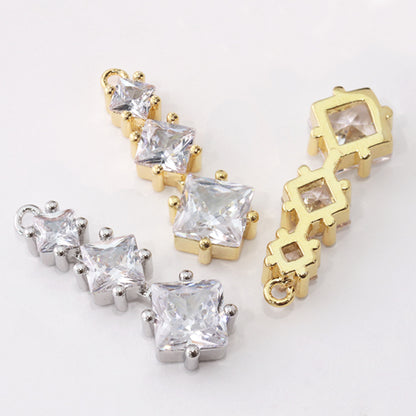 Charm Cubic Zirconia Nail Square 3 Row No.2 Rhodium Color