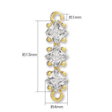 Charm Cubic Zirconia Claw Claw Square 3rd No. 2 2 Cancan Rodium Color