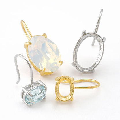 Hook earrings Oval with stone seat 