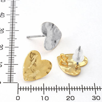 Stainless steel earrings, hammered heart, back button, catch, gold
