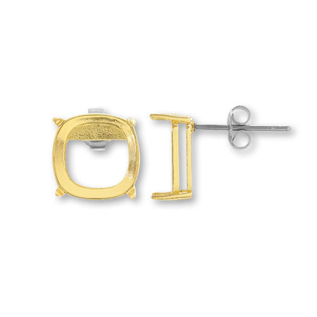 Post earrings with stone seat cushion 
