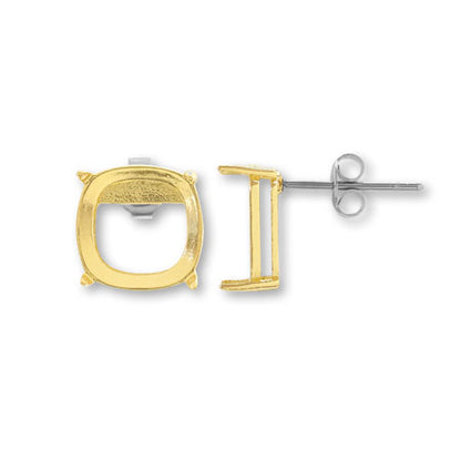 Post earrings with stone seat cushion 