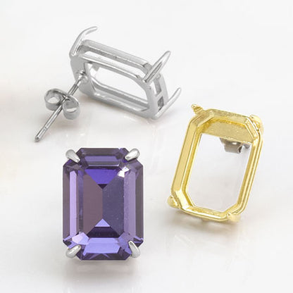 Lecturer with post pierce stone seat × 10mm rhodium collar