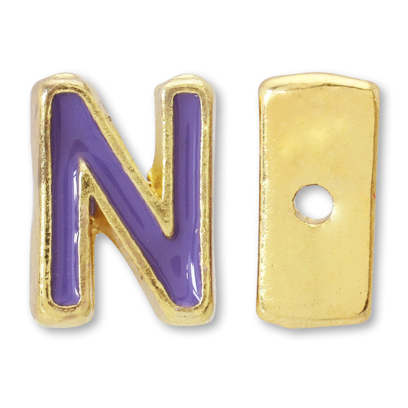 メタルパーツ イニシャル エポ付 N　ゴールド(パープル系)