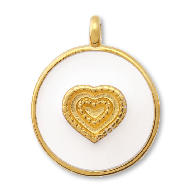 Greek Charm Heart Round White/G