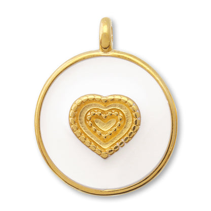 Greek Charm Heart Round White/G