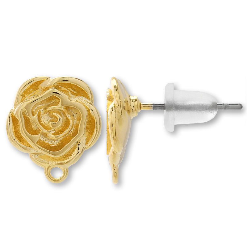 Stainless steel earrings, rose, 1 ring, gold