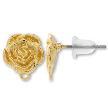 Stainless steel earrings, rose, 1 ring, gold