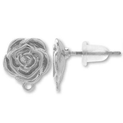 Stainless steel earrings, rose, 1 ring, rhodium color