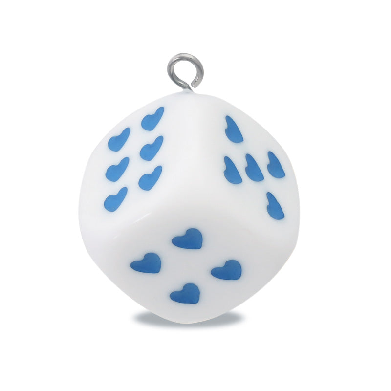 German acrylic dice heart 1-piece white/blue