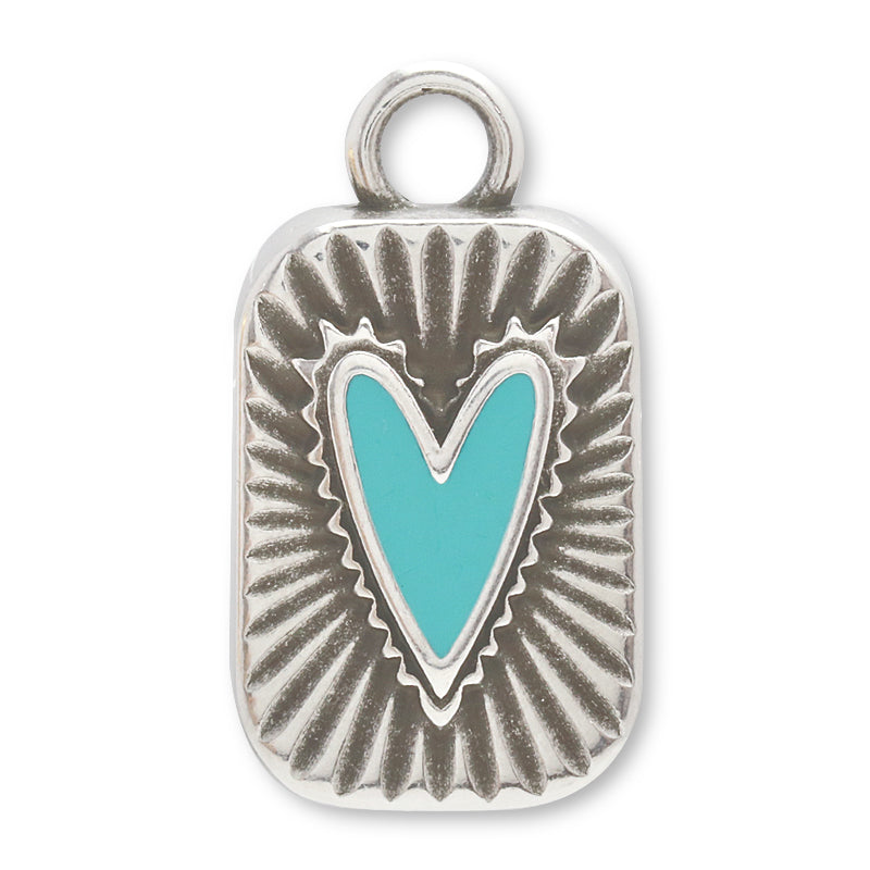 Greek Charm Heart Rectangle Turquoise/Silver Antique